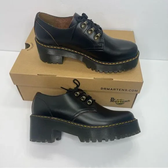 Dr. MARTENS Leona Lo Size 9 Vintage Smooth Leather Lug Sole Heeled Shoe, Black - Picture 9 of 13